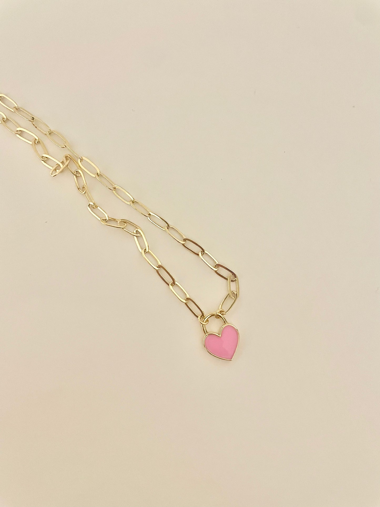 Pink Heart lock necklace