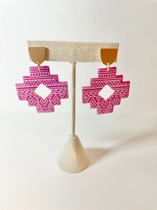 Pink Aztec Earrings