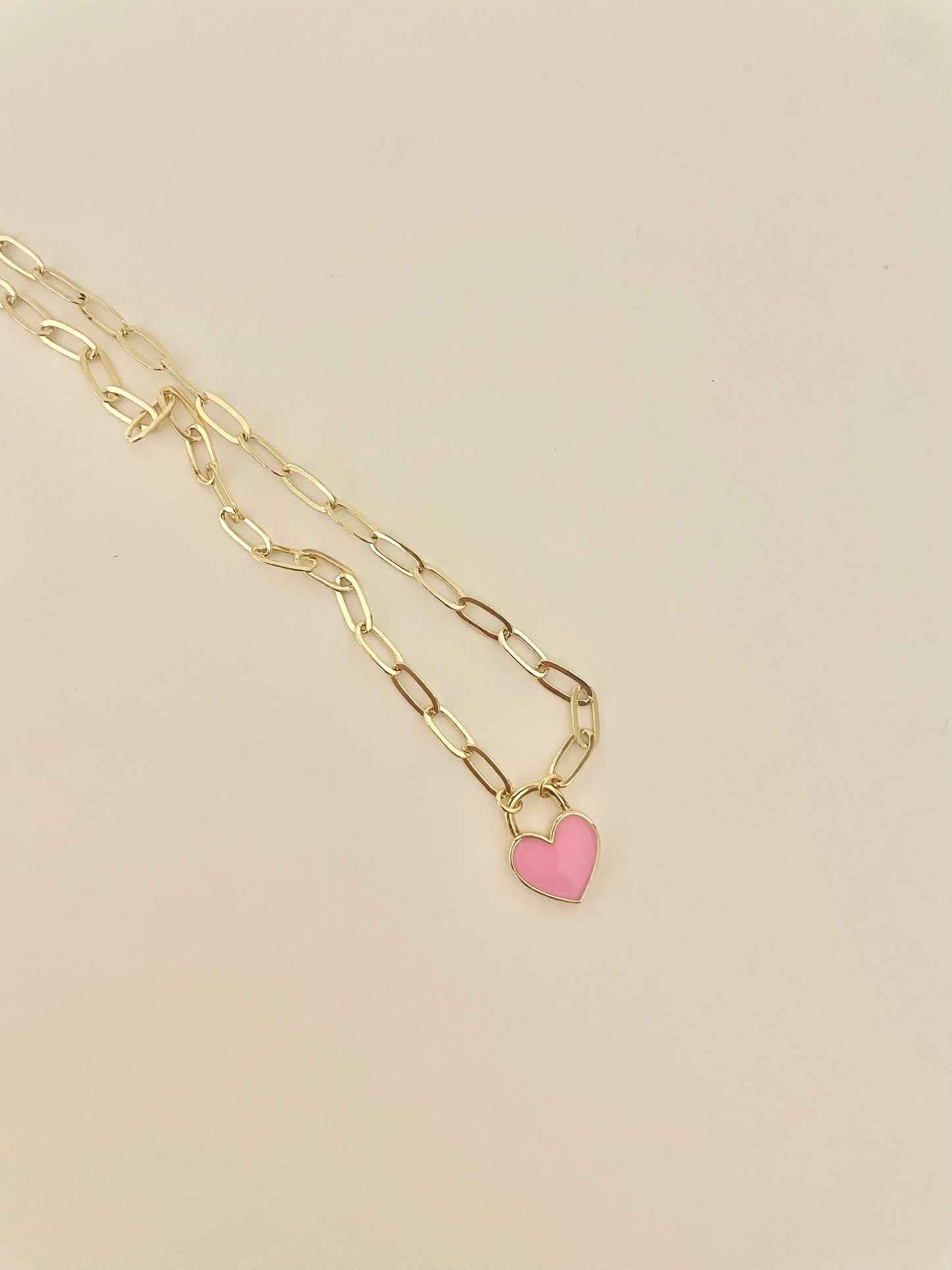 Pink Heart lock necklace