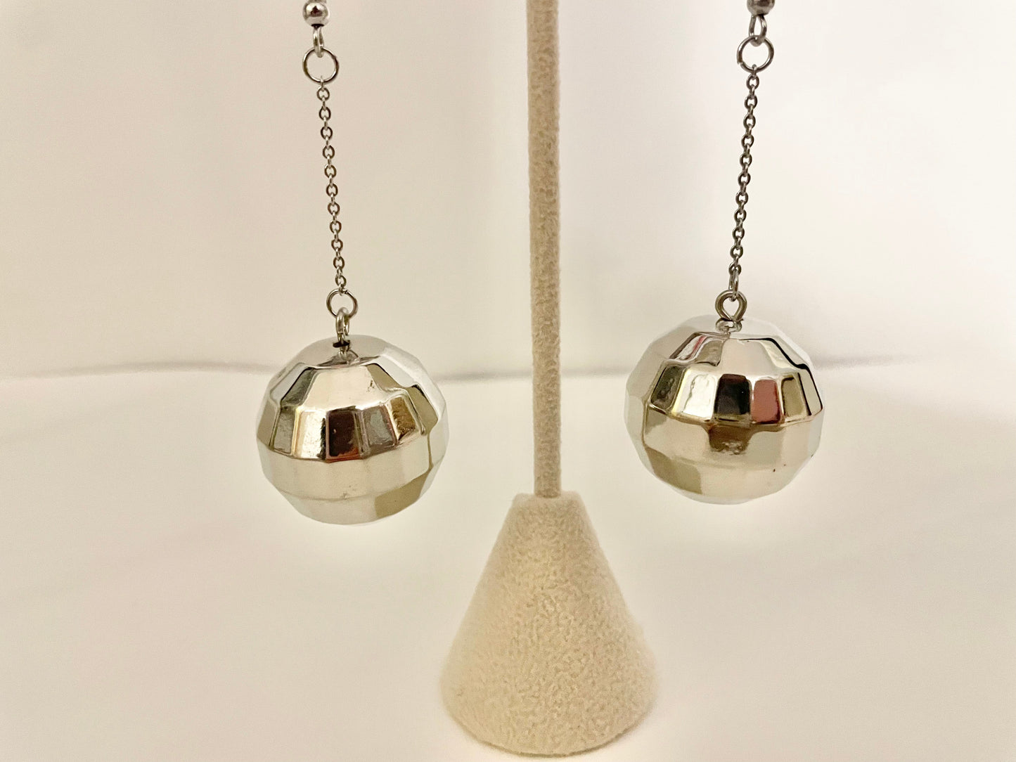 Silver disco ball earrings
